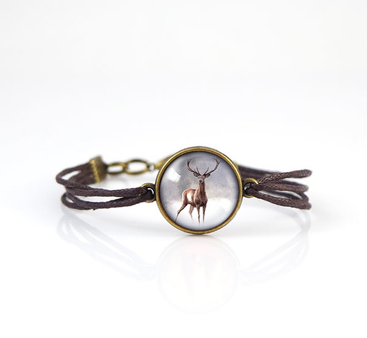 bransoletki ze szkła Bransoletka - Jeleń 2 - brązowa, sznurki