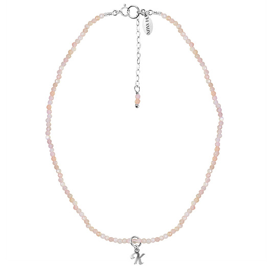 chokery CHOKER VERA z różowym opalem i literką - srebrny