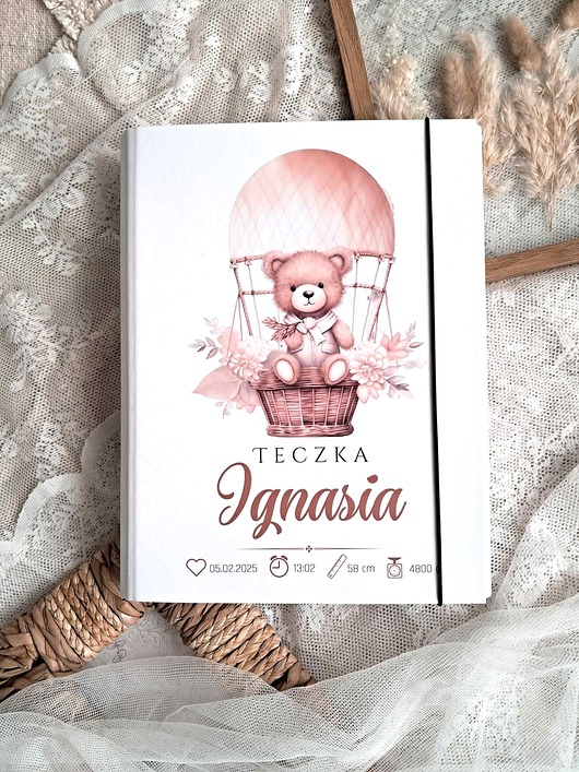 Chrzest - inne TECZKA MIŚ W BALONIE z metryczką, prezent na roczek, narodziny, Chrzest