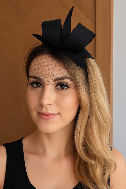 fascynatory Fascynator  czarny elegancki z woalką
