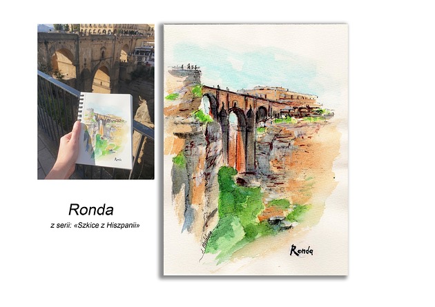 grafiki i ilustracje Obraz ręcznie malowany  Hiszpania Ronda