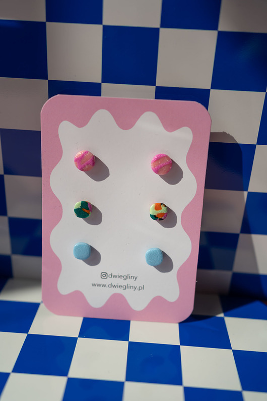 kolczyki z masy plastycznej Zestaw 3 par małych sztyftów