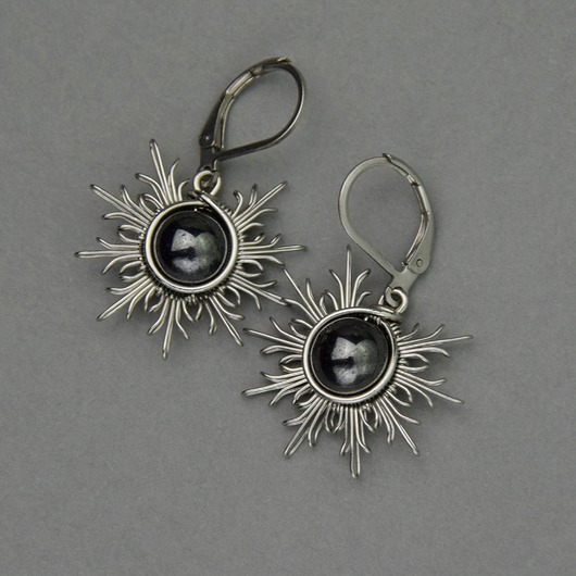 kolczyki wire wrapping Kolczyki słońce hematyt wire wrapping słoneczka