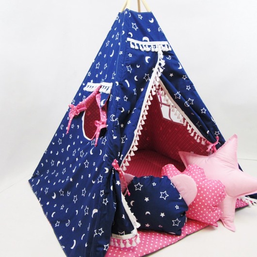 Dwustronne Tipi + Mata + Poduszki Granatowy Róż Enitka Sweet Baby Room