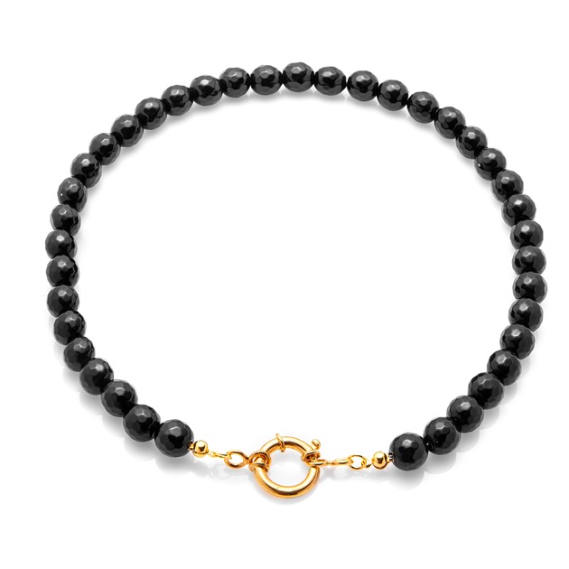 chokery Choker  z fasetowanych onyksów- srebro 925 pozłacane