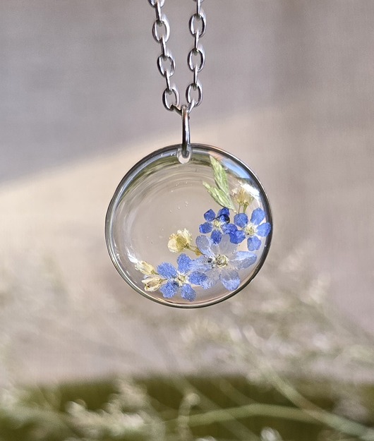 wisiory Wieczne kwiaty srebrny wisiorek prawdziwe kwiaty naszyjnik niezapominajki