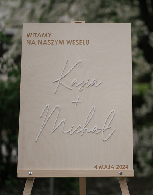 dodatki ślubne Tablica powitalna personalizowana 50x70 cm - naturalna