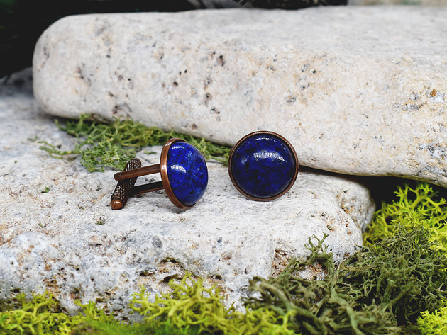 spinki do mankietów Miedziane spinki do mankietów koszuli Lapis lazuli