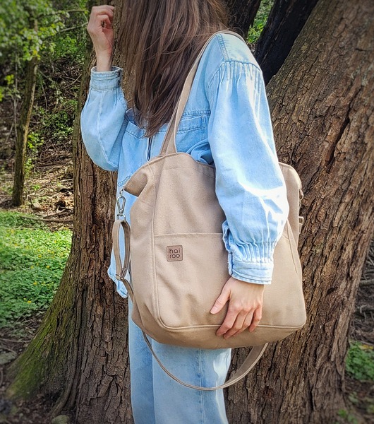 torby na ramię Lazy bag Pocket  torba ciemnobeżowa bawełniana eco