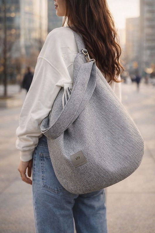 torby na ramię Torba hobo z plecionki tapicerskiej Jasnoszara