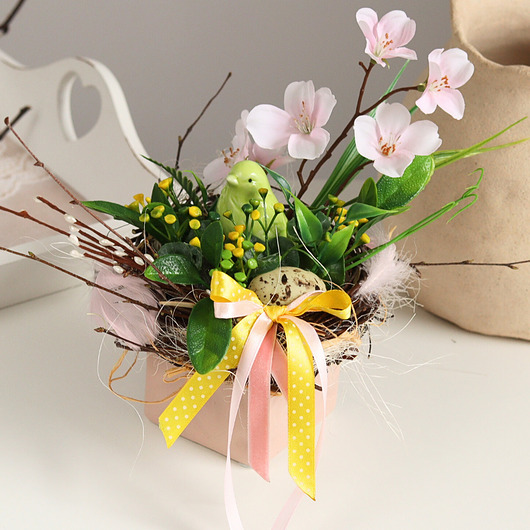 ozdoby wielkanocne Wielkanocny stroik zielony ptaszek