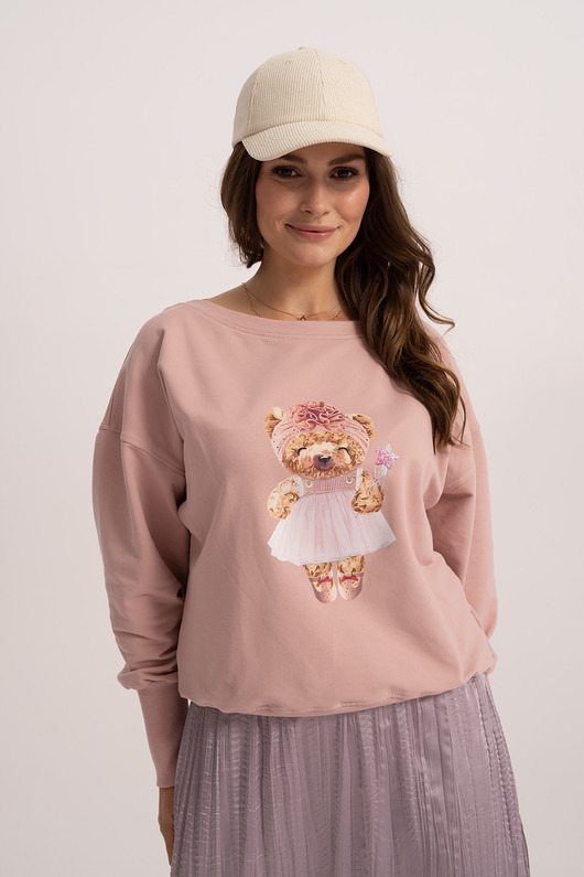bluza bez kaptura damska Bluza damska Fluffy Puffy Poly różowa