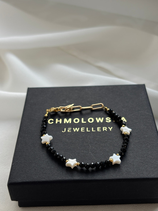 bransoletki z kamieni naturalnych Bransoletka czarna Onyks z gwiazdką