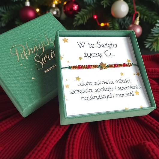 bransoletki z kamieni naturalnych Świąteczna bransoletka - pomysł na prezent - świąteczne pudełko - RED2