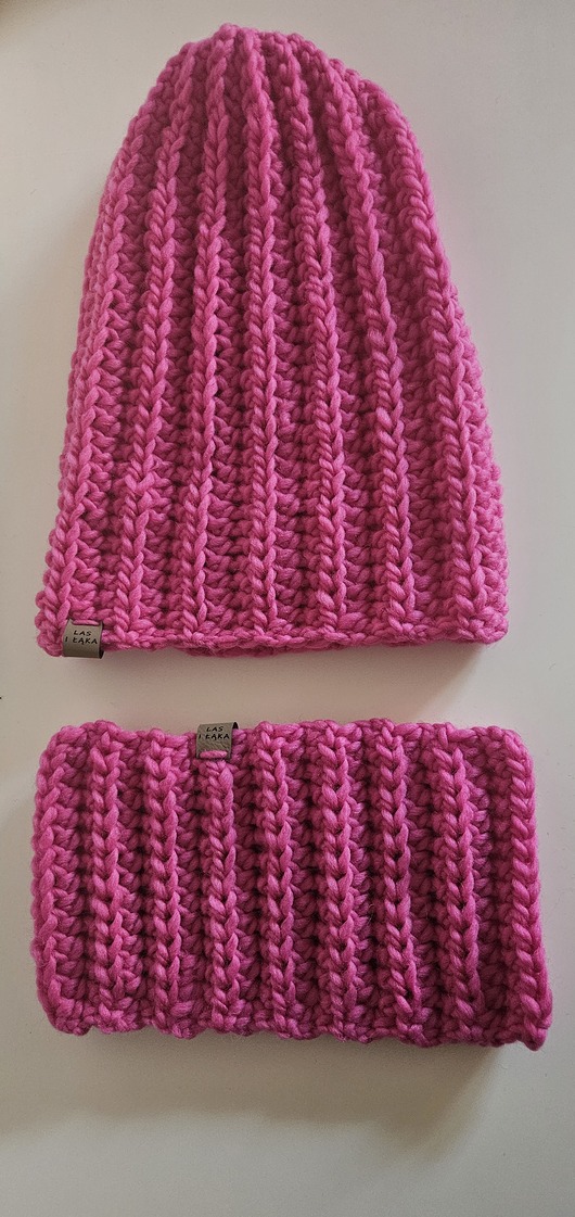 czapki damskie Różowy Komplet wełniany