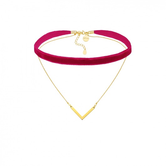 Aksamitny choker w kolorze fuksji z łańcuszkiem SOTHO