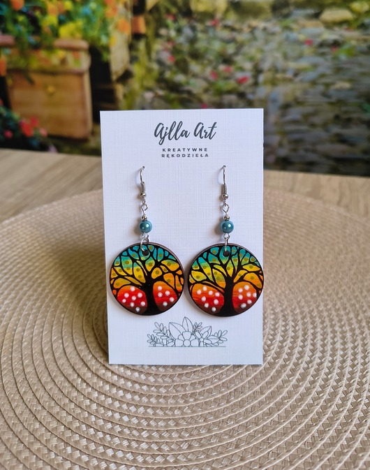 kolczyki drewniane Kolczyki malowane ręcznie boho