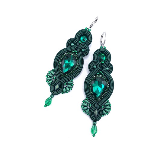 kolczyki soutache Orina kolczyki sutasz zielone długie wieczorowe z kryształami