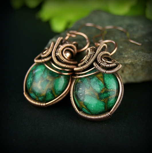 kolczyki wire wrapping Kolczyki wire wrapping z zielonymi agatami