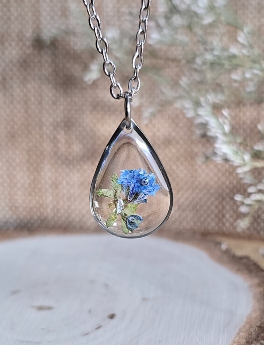 wisiory Wieczne kwiaty srebrny wisiorek prawdziwe kwiaty naszyjnik niebieska gipsówka