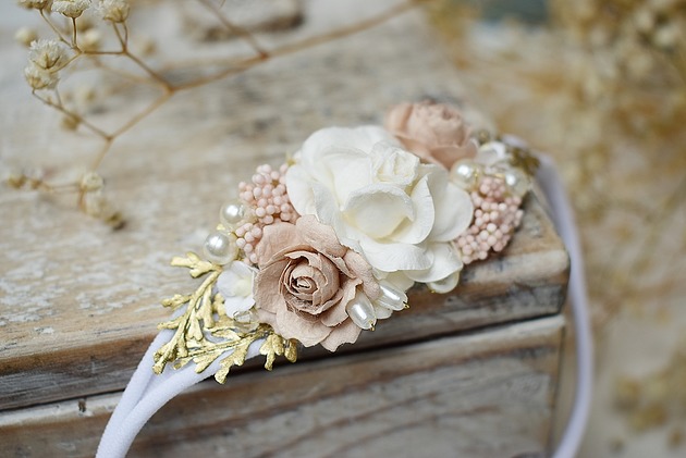 ozdoby do włosów dla dzieci wianek na chrzest niemowlę biel/róż