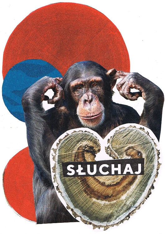 Plakat Słuchaj - Kolaż analogowy - wydruk Magda Rzeźniczak