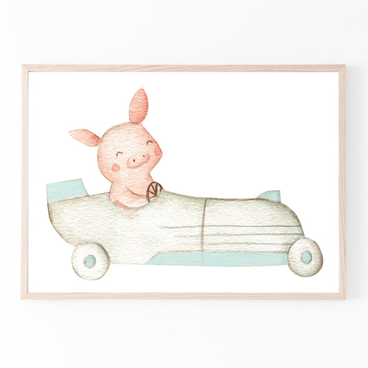PLAKAT, OBRAZEK świnka w aucie Dekoracjan