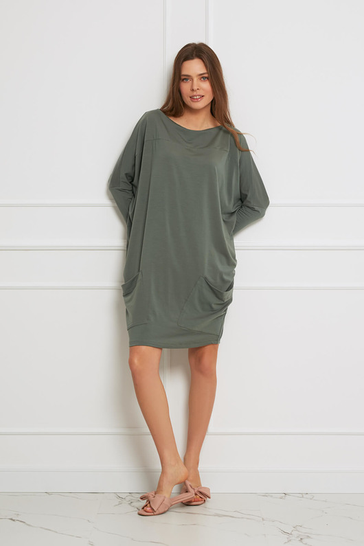 sukienki midi damskie SUKIENKA oversize - Tencel - zielona agawa