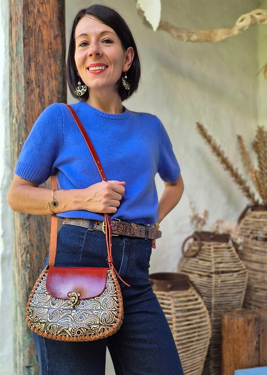 torby na ramię Torebka skórzana Rala kwiaty ręcznie robiona