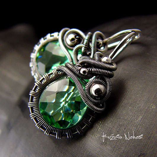 Kolczyki Dragony - Kwarc Light Green Srebro  Kuźnia Nehesi