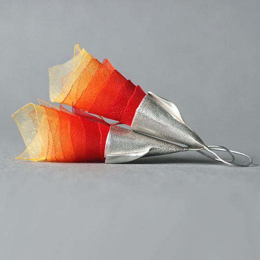 Duże kolczyki srebrne FIRE ORANGE SHAMBALA