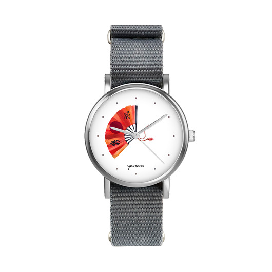 zegarki unisex Zegarek  mały - Japoński wachlarz - nylonowy, szary