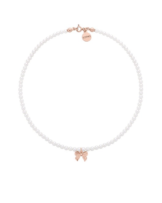 złote naszyjniki Naszyjnik z pereł SWAROVSKI CRYSTAL z kokardką z różowego złocenia