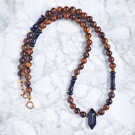 biżuteria męska SUKCES, SIŁA, ODWAGA : naszyjnik męski : tygrysie oko, onyks