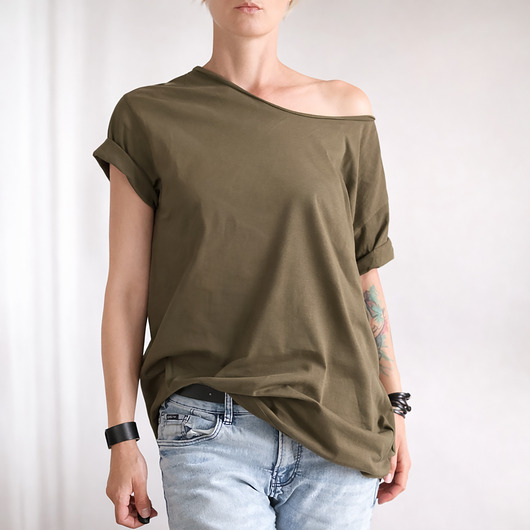 t-shirt damskie Mech Oversize Bez Nadruku