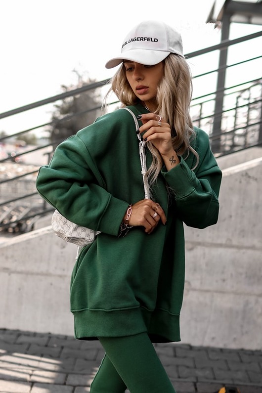 bluza bez kaptura damska Ocieplana bluza damska zielona OVERSIZE GREEN