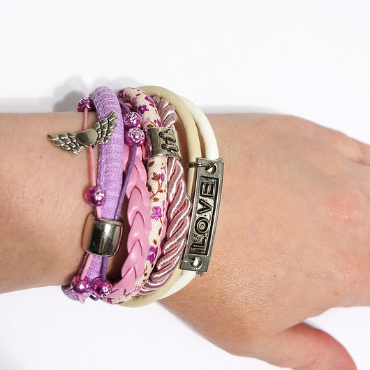 bransoletki - inne Bransoletka - Lila Love - rzemienie