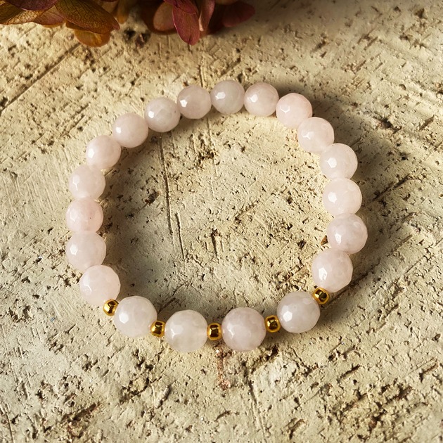 bransoletki z kamieni naturalnych Bransoletka kwarc różowy- srebro 925 pozłacane