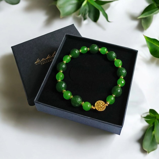 bransoletki z kamieni naturalnych Zielona bransoletka : drzewo życia : zielony jadeit & hematyt