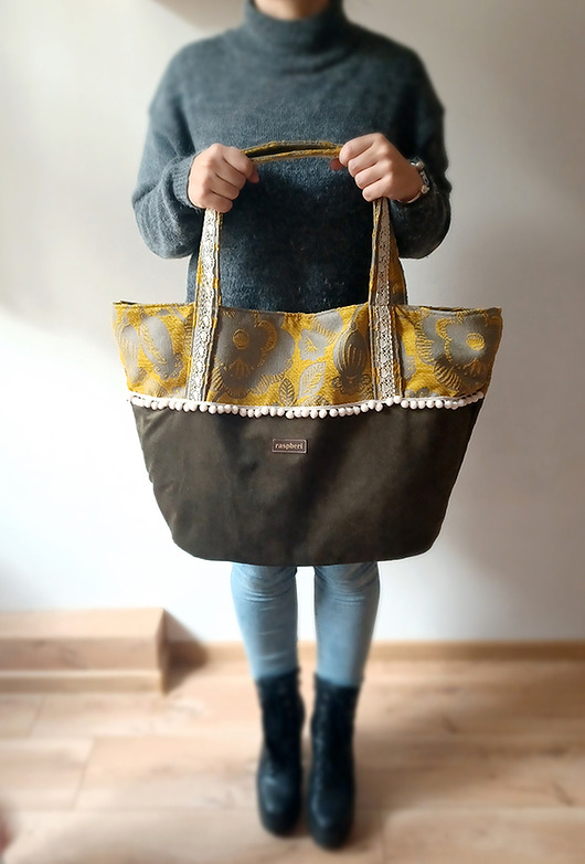 torby XXL Huge Bag zielono-żółta w kwiaty