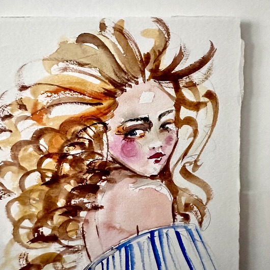 grafiki i ilustracje Aniołek - oryginalna akwarela oprawiona w ramę