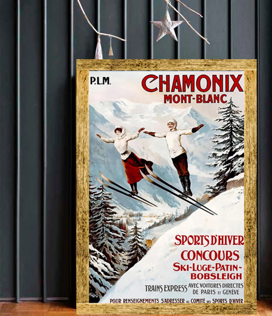 grafiki i ilustracje PLAKAT zimowy vintage,  Chamonix retro poster, narty ilustracja