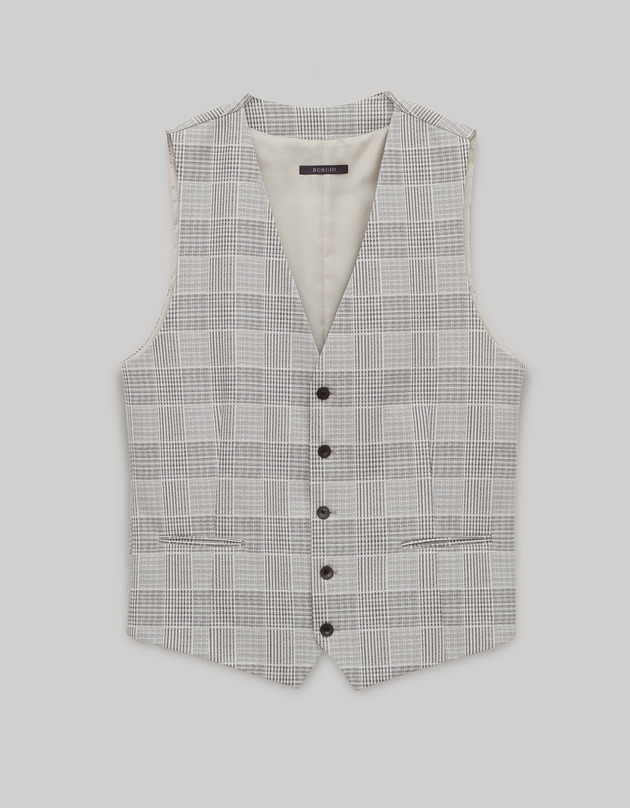 moda - inne Kamizelka męska garniturowa Elini szara w kratę slim fit