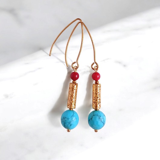 kolczyki z kamieniami LIMITOWANE kolczyki: długie: summer collection : turkusowo-złote