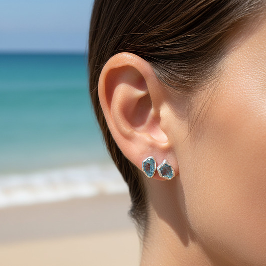 kolczyki pozłacane Kolczyki Sztyfty Kwarc Błękitny