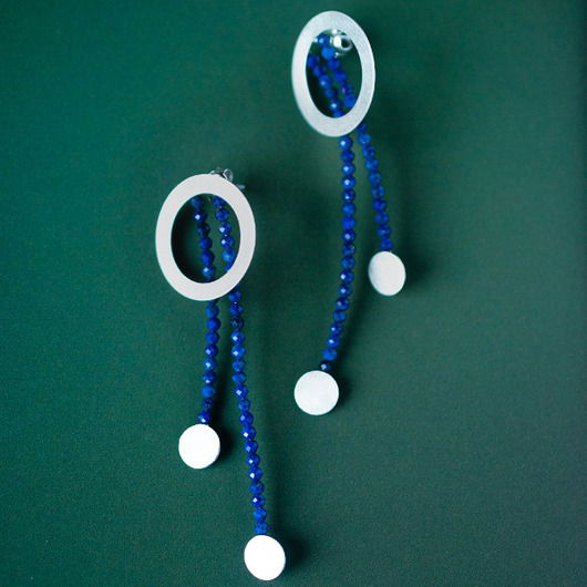 kolczyki wire wrapping Kolczyki  z koralikami lapis lazuli