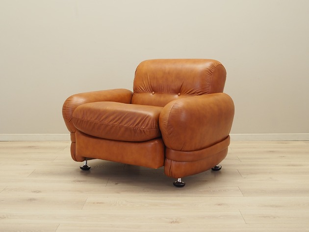 fotele Fotel skórzany, włoski design, lata 70, produkcja: Włochy