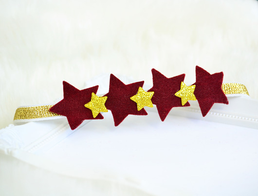 Opaska  wianek z gwiazdek bordo ŚWIĘTA FairyBows