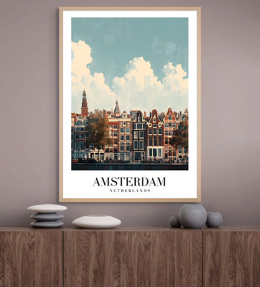 plakaty Retro plakat podróżniczy - Holandia - Amsterdam - pamiątka, prezent
