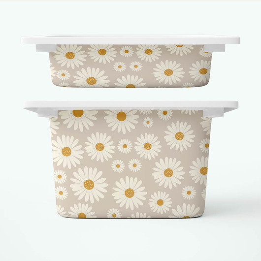 pojemniki na zabawki Duże stokrotki na beżowym tle - naklejki na pojemniki na zabawki